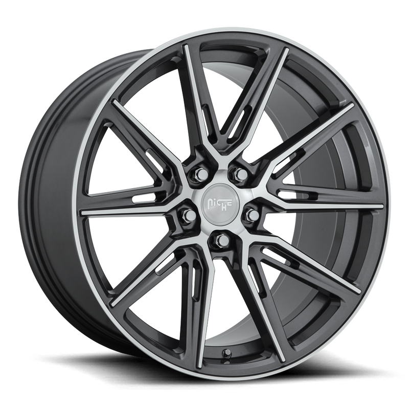 Niche - M220 GEMELLO - Gunmetal - GLOSS ANTHRACITE MACHINED - 20" x 9", 38 Offset, 5x112 (Bolt Pattern), 66.56mm HUB