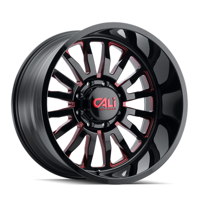 Cali Off-Road - SUMMIT - Black - GLOSS BLACK/RED MILLED SPOKES - 20" x 12", -51 Offset, 6x139.7 (Bolt Pattern), 106mm HUB