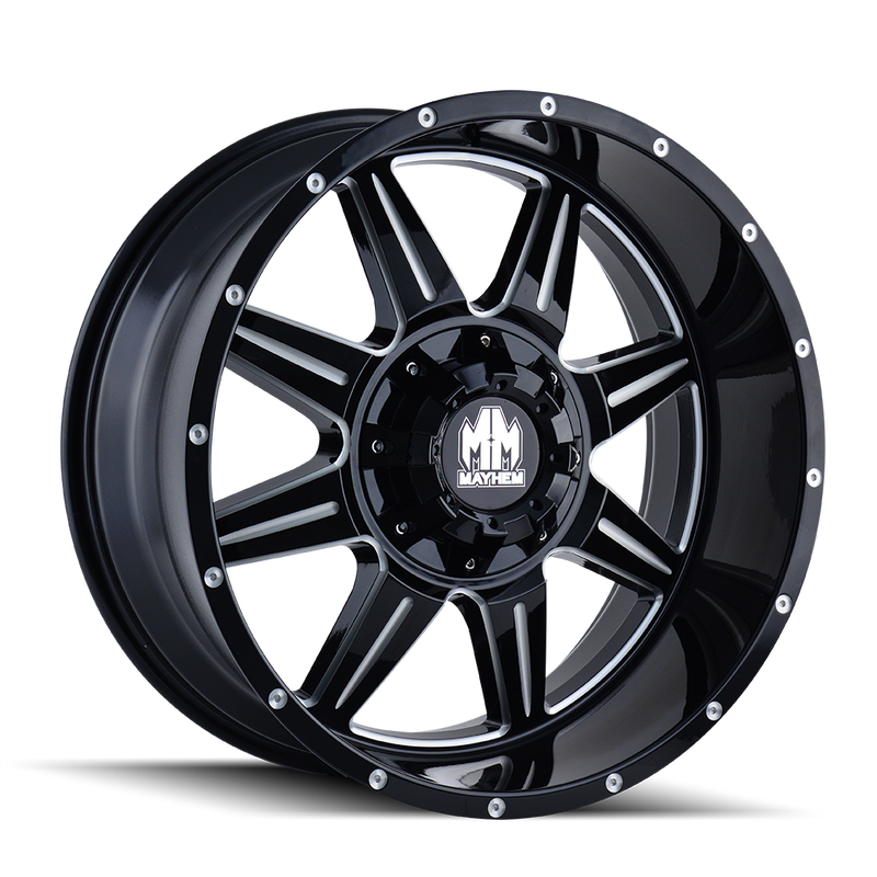 Mayhem - MONSTIR - Black - GLOSS BLACK/MILLED SPOKES - 18" x 9", 0 Offset, 5x114.3/127 (Bolt Pattern), 87mm HUB