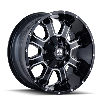 Mayhem - FIERCE - Black - GLOSS BLACK/MILLED SPOKES - 22" x 12", -44 Offset, 8x165.1/170 (Bolt Pattern), 130.8mm HUB