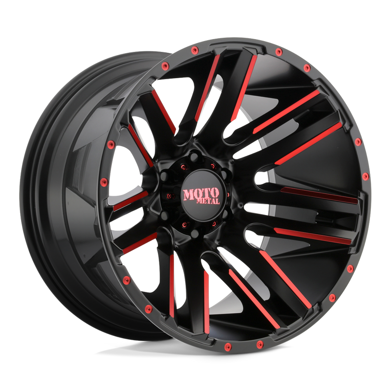 Moto Metal - MO978 RAZOR - Black - SATIN  BLACK MACHINED RED TINT - 20" x 10", -24 Offset, 8x180 (Bolt Pattern), 124.2mm HUB