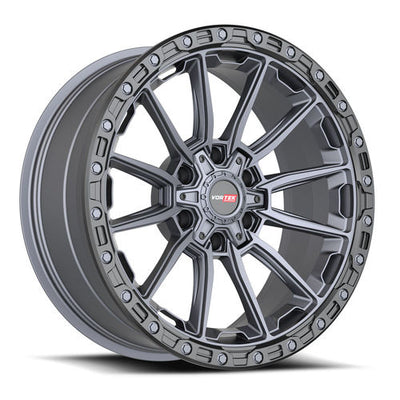 Vortek Offroad - VRT-601 SPARTAN - Grey - Matte Titanium Black Bead Ring - 20" x 10", -12 Offset, 6x135/139.7 (Bolt pattern), 106.1mm HUB