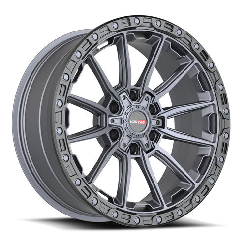 Vortek Offroad - VRT-601 SPARTAN - Grey - Matte Titanium Black Bead Ring - 18" x 9", 12 Offset, 6x135/139.7 (Bolt pattern), 106.1mm HUB