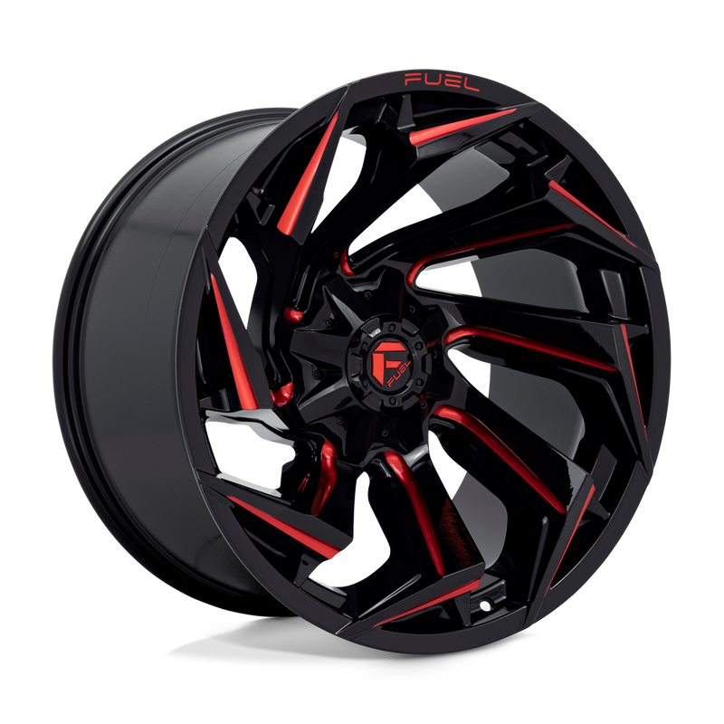 Fuel - D755 REACTION - Black - GLOSS BLACK MILLED WITH RED TINT - 22" x 12", -44 Offset, 8x170 (Bolt Pattern), 125.1mm HUB