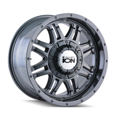 Ion Alloy - 186 - Gunmetal - GUNMETAL - 17" x 8", 10 Offset, 8x165.1/170 (Bolt Pattern), 130.8mm HUB