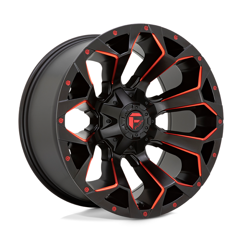 Fuel - D787 ASSAULT - Black - MATTE BLACK RED MILLED - 18" x 9", -12 Offset, 5x114.3/127 (Bolt Pattern), 78.1mm HUB