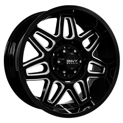Envy Wheels - ET-2 - Black - GLOSS BLACK / SIDE MILL - 20" x 9", 18 Offset, 6x135 (Bolt Pattern), 87.1mm HUB