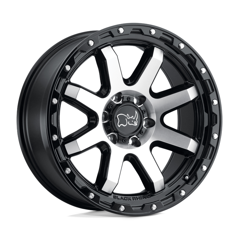 Black Rhino - COYOTE - Black - Gloss Black with Machined Face & Stainless Bolts - 18" x 9", -18 Offset, 8x180 (Bolt Pattern), 125.1mm HUB
