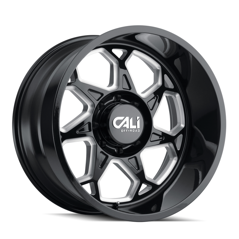 Cali Off-Road - SEVENFOLD - Black - GLOSS BLACK/MILLED SPOKES - 20" x 10", -25 Offset, 8x170 (Bolt Pattern), 130.8mm HUB