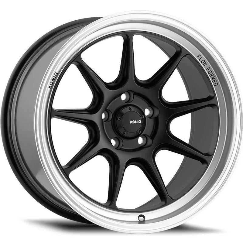 Konig - Countergram - Black - Matte Black / Matte Machined Lip - 18" x 8.5", 43 Offset, 5x114.3 (Bolt Pattern), 73.1mm HUB