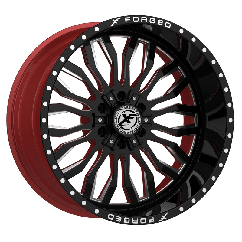 XF Off-Road - XFX-305 - Black - Gloss Black Milled W/Red Inner - 24" x 14", -76 Offset, 6x135/139.7 (Bolt pattern), 106.40mm HUB