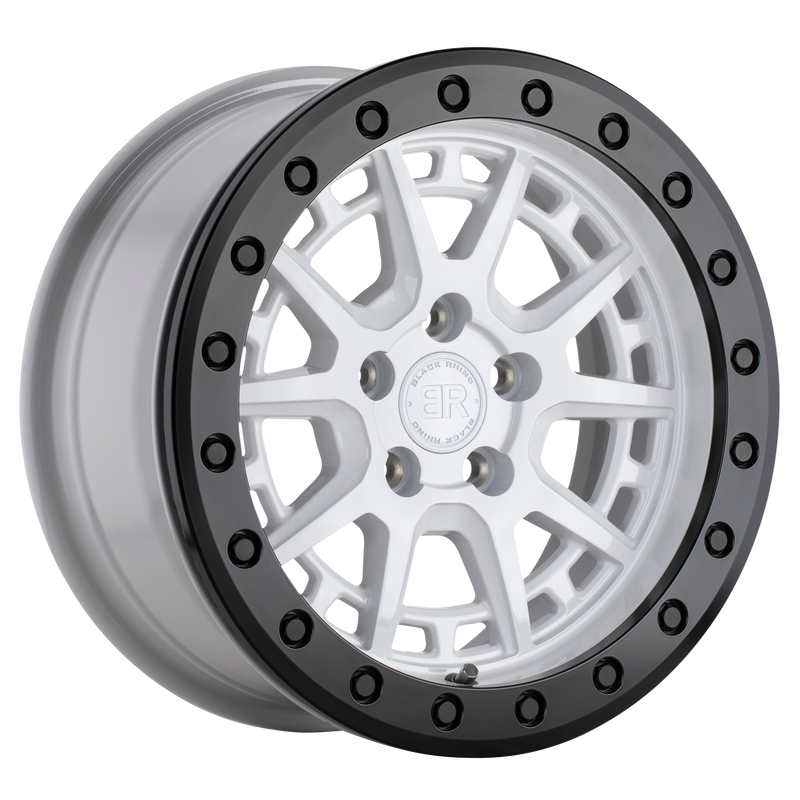 Black Rhino - GRAVEL BEADLOCK - White - GLOSS WHITE W/ BLACK RING & BOLTS - 15" x 7", 15 Offset, 5x100 (Bolt Pattern), 72.56mm HUB