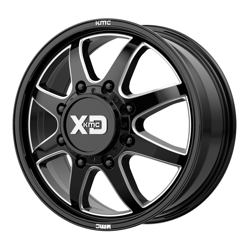 XD Series - XD845 PIKE DUALLY - Black - GLOSS BLACK MILLED - FRONT - 22" x 8", 15 Offset, 8x170 (Bolt Pattern), 125.1mm HUB