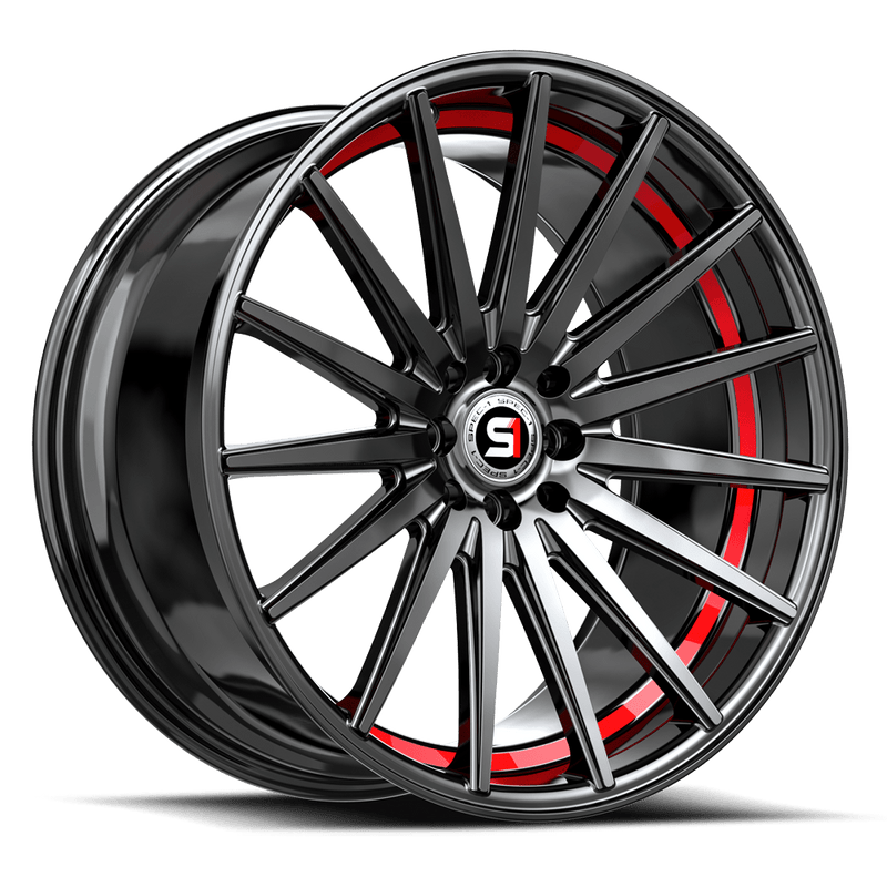 Spec-1 Racing - SP-69 - Black - Gloss Black / Red Under Cut - 17" x 7.5", 42 Offset, 5x114.3 (Bolt pattern), 73.10mm HUB
