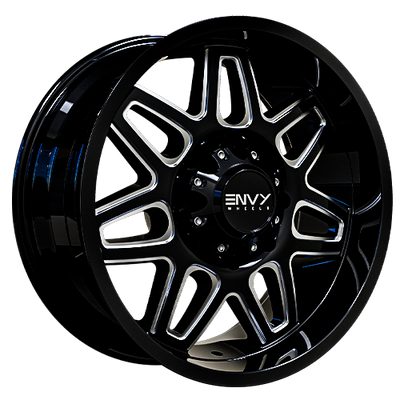 Envy Wheels - ET-2 - Black - GLOSS BLACK / SIDE MILL - 18" x 9", 18 Offset, 8x165.1 (Bolt Pattern), 121.5mm HUB