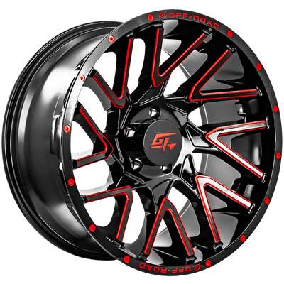 GT Off-Road - Aggression - Black - Gloss Black Milled Red - 22" x 10", -18 Offset, 6x135 (Bolt pattern), 125.2mm HUB