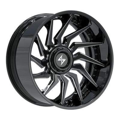 Sentali - BFX-4 - Black - Gloss Black Lip / Gloss Black Milled Centre - 22" x 12", -44 Offset, 8x165.1/170 (Bolt pattern), 125.2mm HUB