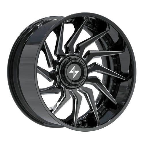 Sentali - BFX-4 - Black - Gloss Black Lip / Gloss Black Milled Centre - 22" x 12", -44 Offset, 8x165.1/180 (Bolt pattern), 125.2mm HUB