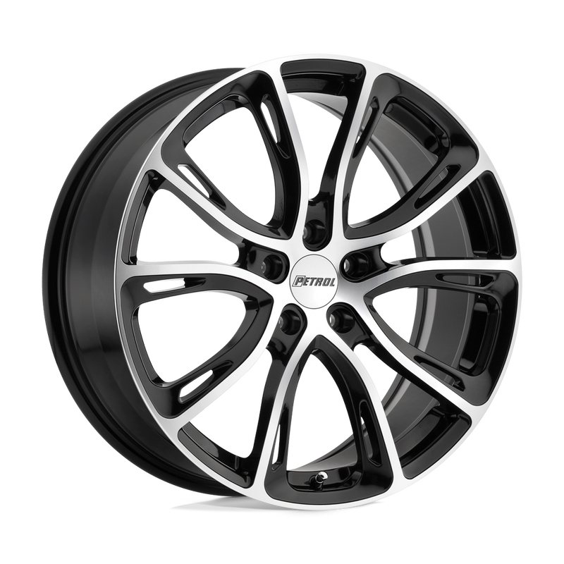 Petrol Wheels - P5A - Black - GLOSS BLACK WITH MACHINED CUT FACE - 19" x 8", 32 Offset, 5x112 (Bolt Pattern), 72.1mm HUB