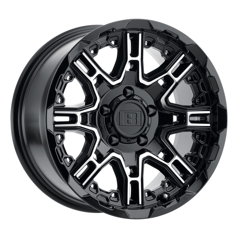 Level 8 - SLINGSHOT - Black - GLOSS BLACK WITH MACHINED FACE - 20" x 9", 10 Offset, 5x150 (Bolt Pattern), 110.1mm HUB