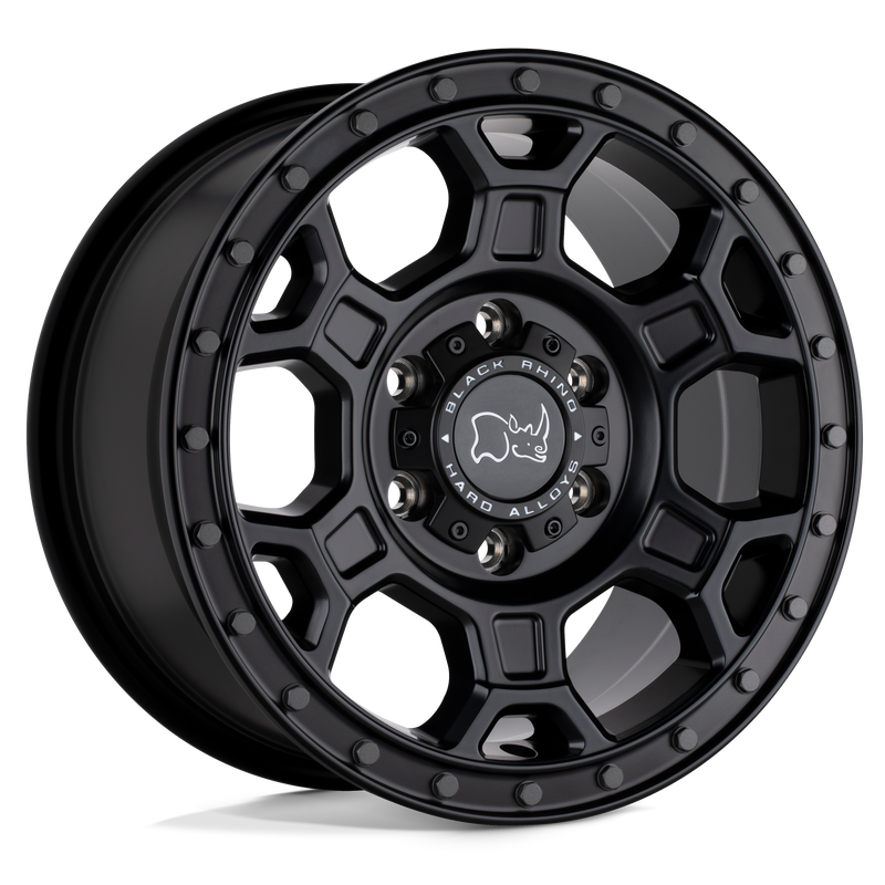 Black Rhino - MIDHILL - Black - MATTE BLACK WITH GUNMETAL BOLTS - 17" x 8", 45 Offset, 5x160 (Bolt Pattern), 65.1mm HUB