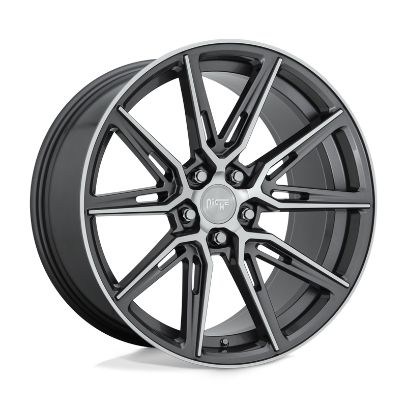Niche - M220 GEMELLO - Gunmetal - GLOSS ANTHRACITE MACHINED - 20" x 9", 35 Offset, 5x114.3 (Bolt Pattern), 72.6mm HUB