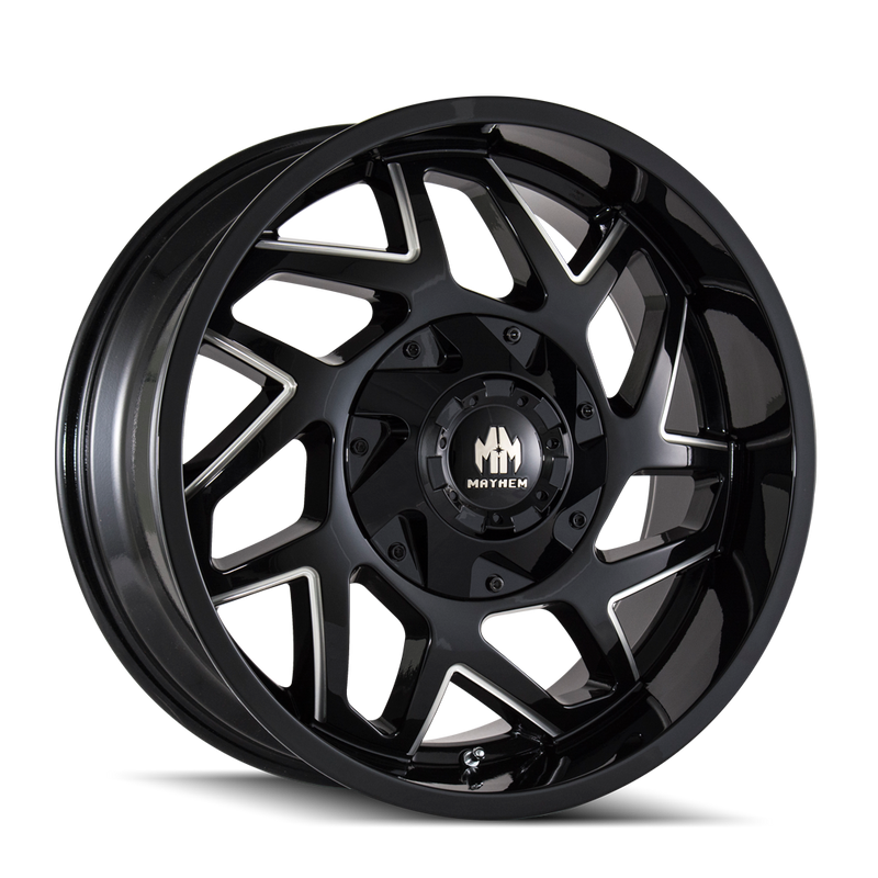 Mayhem - HATCHET - Black - BLACK W/MILLED SPOKES - 20" x 10", -24 Offset, 6x135/139.7 (Bolt Pattern), 106mm HUB