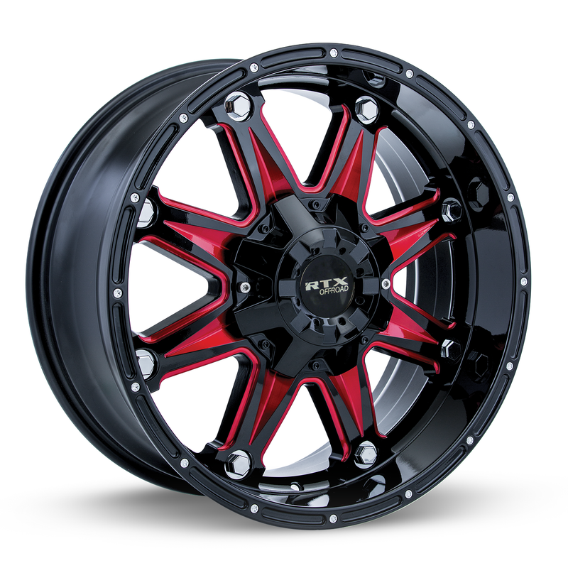 RTX Wheels - Spine - Black - Black with Milled Red Spokes - 17" x 9", 10 Offset, 6x135/139.7 (Bolt Pattern), 87.1mm HUB