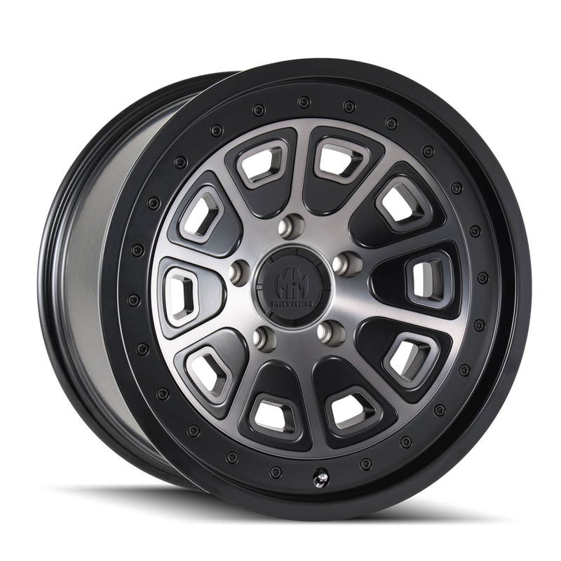 Mayhem - FLAT IRON - Black - MATTE BLACK WITH DARK TINT - 17" x 9", -12 Offset, 5x127 (Bolt Pattern), 78.1mm HUB