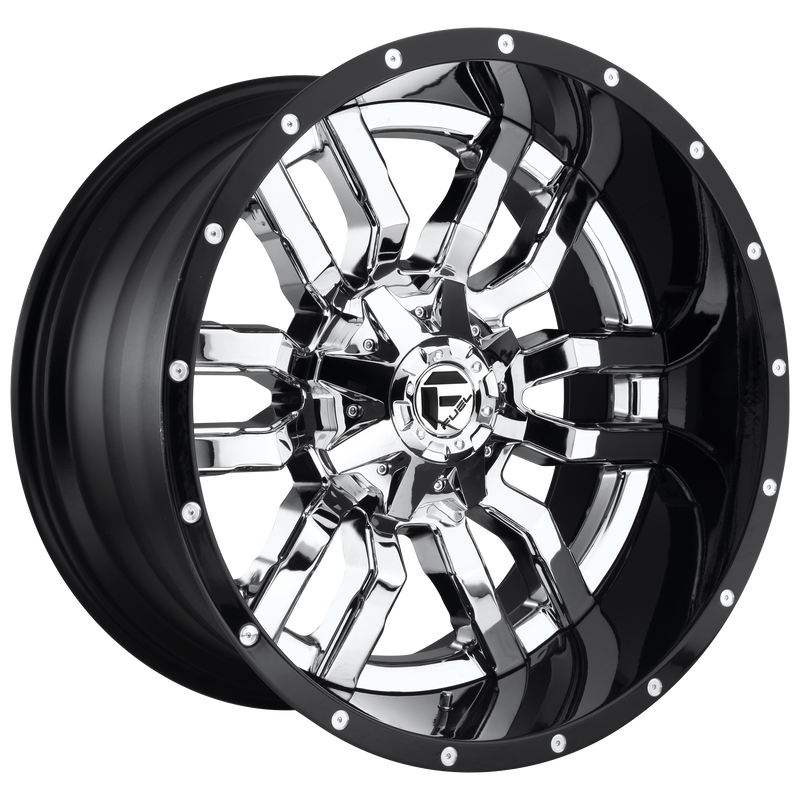Fuel - D270 SLEDGE - Chrome - CHROME PLATED GLOSS BLACK LIP - 22" x 10", -13 Offset, 8x170 (Bolt Pattern), 125.1mm HUB