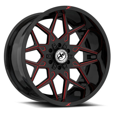 XF Off-Road - XF-238 - Black - Gloss Black Milled Red - 18" x 9", 12 Offset, 6x135/139.7 (Bolt pattern), 106.4mm HUB