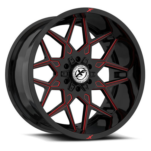 XF Off-Road - XF-238 - Black - Gloss Black Milled Red - 18" x 9", 12 Offset, 6x135/139.7 (Bolt pattern), 106.4mm HUB