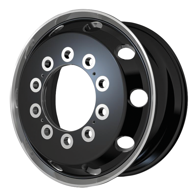 ATX - AO404 JOURNEY - Black - GLOSSY BLACK WITH POLISHED LIP - FRONT AND REAR INNER - 25" x 8", 144 Offset, 10x285.75 (Bolt Pattern), 220.1mm HUB