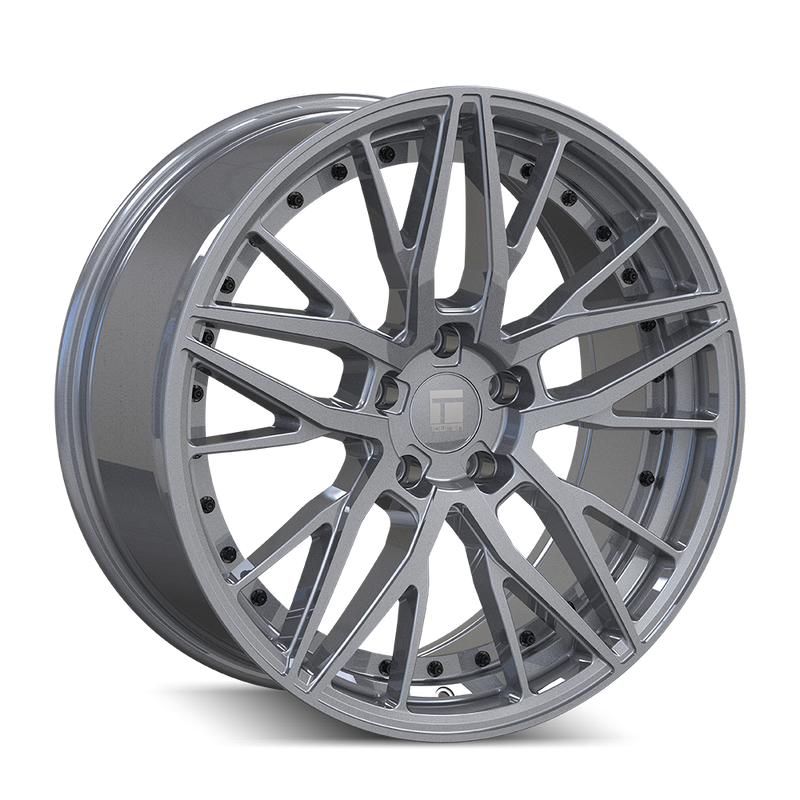 Touren - TR93 - Grey - GLOSS GRAPHITE/BLACK RIVET - 18" x 8", 35 Offset, 5x112 (Bolt Pattern), 66.6mm HUB
