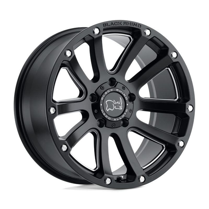 Black Rhino - HIGHLAND - Black - Matte Black with Milled Spokes - 20" x 9.5", 12 Offset, 6x135 (Bolt Pattern), 87.1mm HUB