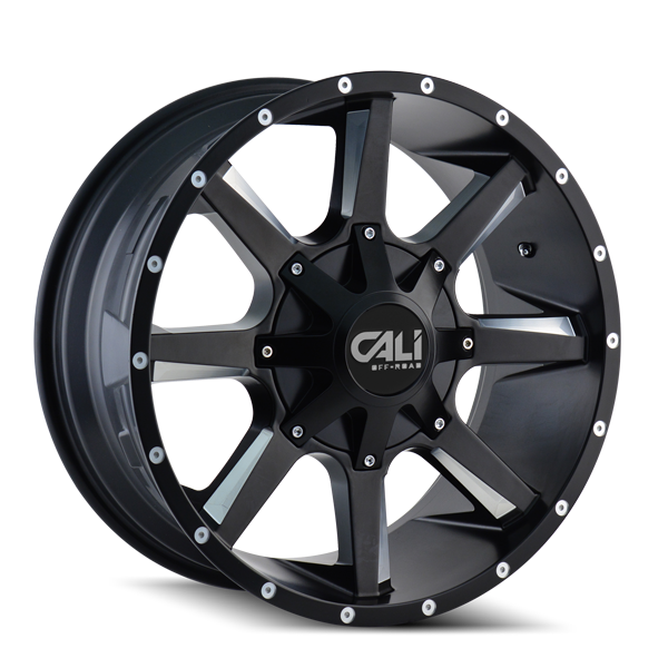 Cali Off-Road - BUSTED - Black - SATIN BLACK/MILLED SPOKES - 20" x 9", 0 Offset, 5x127/139.7 (Bolt Pattern), 87mm HUB