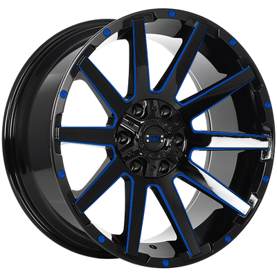 Ruffino HARD - Sinner - Black - Gloss Black - Blue Milling - 20" x 9", 15 Offset, 5x127/139.7 (Bolt Pattern), 77.8mm HUB