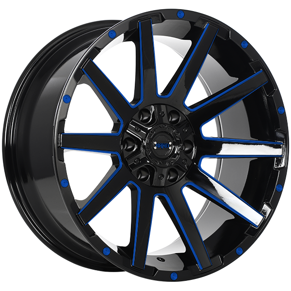 Ruffino HARD - Sinner - Black - Gloss Black - Blue Milling - 20" x 9", 15 Offset, 5x127/139.7 (Bolt Pattern), 77.8mm HUB