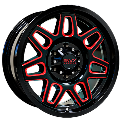 Envy Wheels - ET2 - Black - GLOSS BLACK /  RED SIDE MILL - 18" x 9", 18 Offset, 6x139.7 (Bolt Pattern), 106.1mm HUB