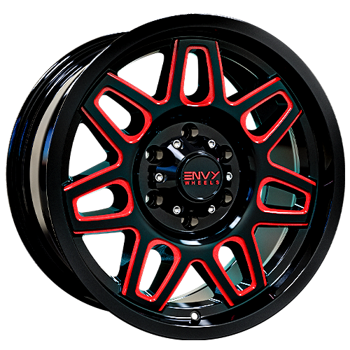 Envy Wheels - ET2 - Black - GLOSS BLACK /  RED SIDE MILL - 18" x 9", 18 Offset, 6x139.7 (Bolt Pattern), 106.1mm HUB