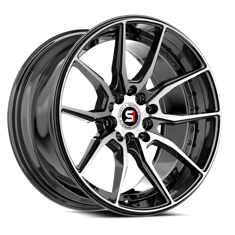 Spec-1 Racing - SP-77 - Black - Gloss Black & Machined - 16" x 8", 20 Offset, 5x100/114.3 (Bolt pattern), 73.10mm HUB