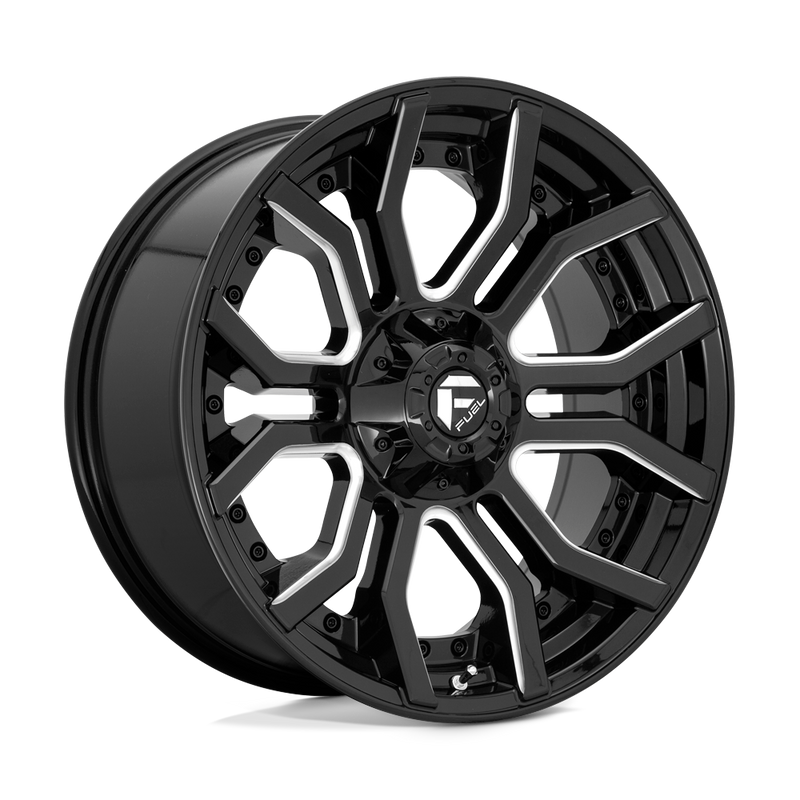 Fuel - D711 RAGE - Black - GLOSS BLACK MILLED - 24" x 12", -44 Offset, 5x127/139.7 (Bolt Pattern), 87.1mm HUB