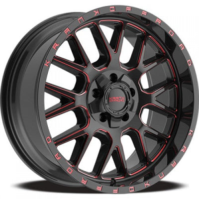 KranK Off-road - Fuse - Black - Gloss Black Red Milled - 20" x 9", 0 Offset, 5x127/139.7 (Bolt Pattern), 77.8mm HUB