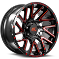 GT Off-Road - AGGRESSION - Black - Gloss Black Milled Red - 22" x 12", -44 Offset, 6x135 (Bolt pattern), 87.10mm HUB