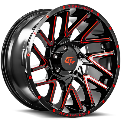 GT Off-Road - AGGRESSION - Black - Gloss Black Milled Red - 20" x 10", -24 Offset, 8x180 (Bolt pattern), 125.20mm HUB