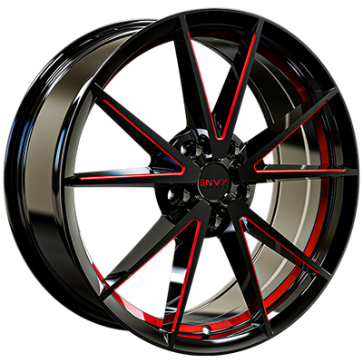 Envy Wheels - EV-10 - Black - GLOSS BLACK / RED UNDERCUT / RED SIDE MILL - 19" x 8", 35 Offset, 5x112 (Bolt Pattern), 66.6mm HUB
