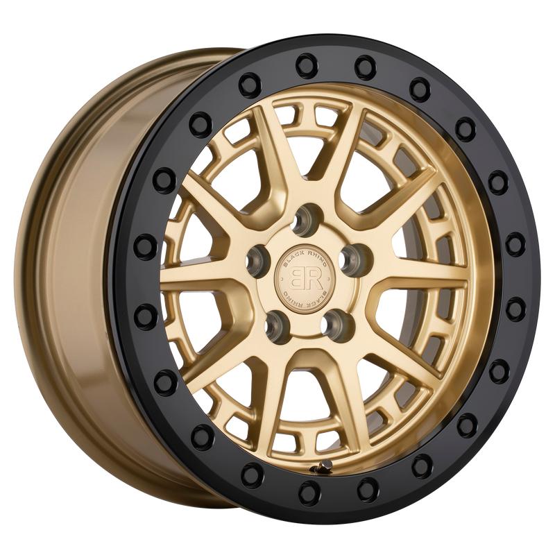 Black Rhino - GRAVEL BEADLOCK - Gold - GOLD W/ BLACK RING & BOLTS - 15" x 7", 15 Offset, 5x100 (Bolt Pattern), 72.56mm HUB