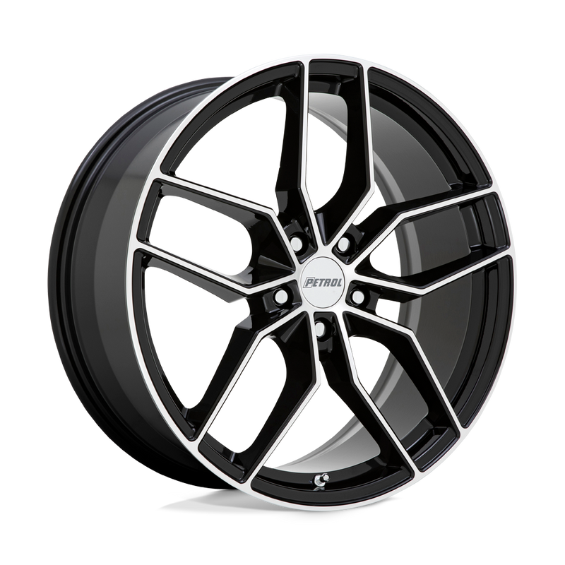 Petrol Wheels - P5C - Black - GLOSS BLACK WITH MACHINED FACE - 18" x 8", 40 Offset, 5x112 (Bolt Pattern), 66.6mm HUB