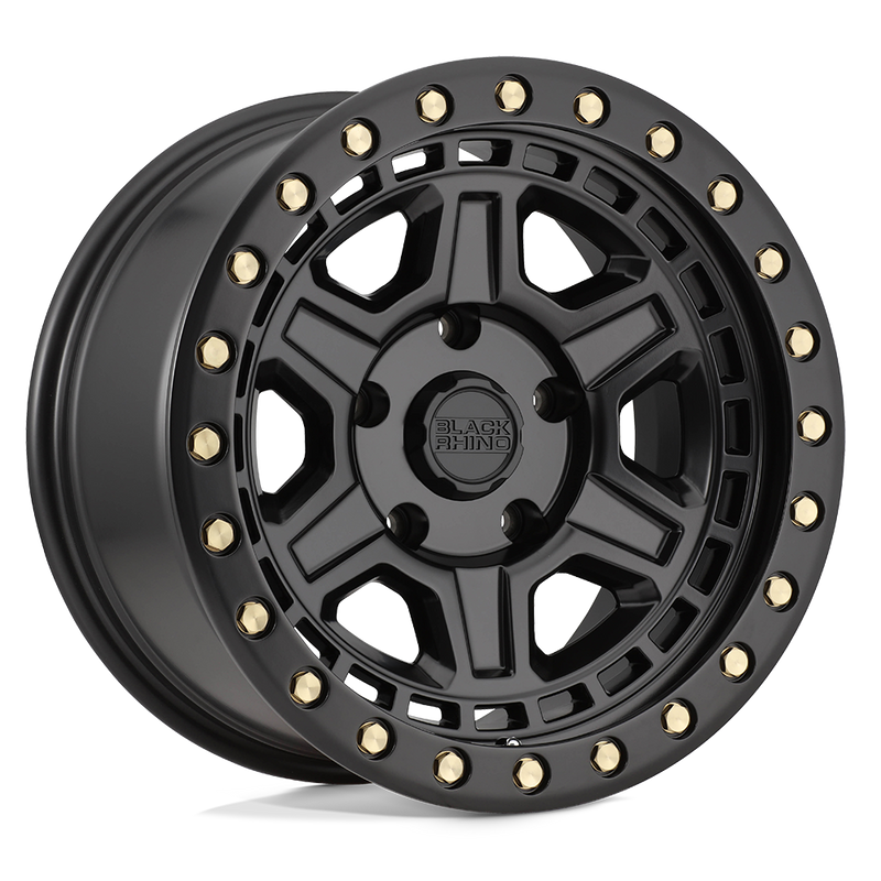 Black Rhino - RENO - Black - MATTE BLACK WITH BRASS BOLTS - 18" x 9.5", 12 Offset, 6x139.7 (Bolt Pattern), 112.1mm HUB