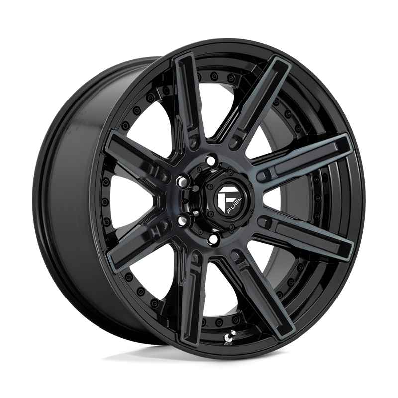 Fuel - D708 ROGUE - Black - GLOSS MACHINED DOUBLE DARK TINT - 20" x 9", 1 Offset, 5x139.7 (Bolt Pattern), 78.1mm HUB